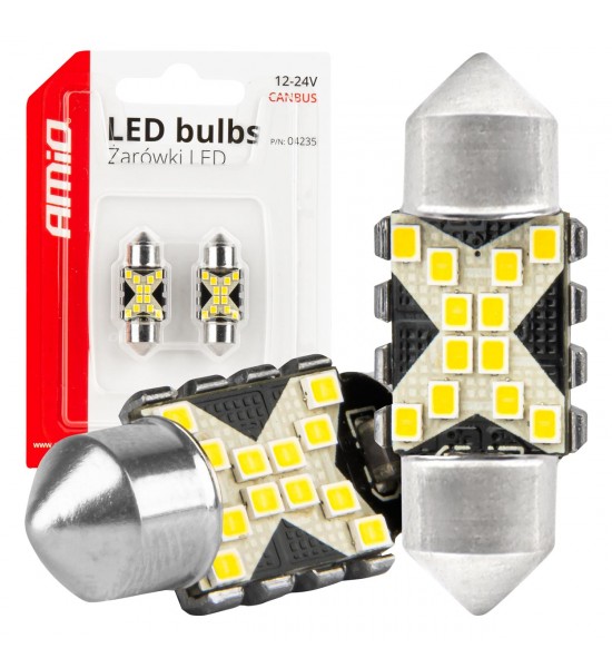 Becuri LED CANBUS Festoon C5W 12SMD 2016 31mm Alb 12V 24V AMIO-04235 Becuri LED CANBUS Festoon C5W 12SMD 2016 31mm Alb 12V 24V AMIO-04235