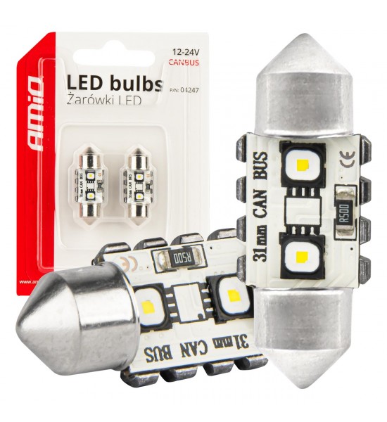 Becuri LED CANBUS Festoon C5W 2SMD 3838 31mm Alb 12V 24V AMIO-04247 Becuri LED CANBUS Festoon C5W 2SMD 3838 31mm Alb 12V 24V AMIO-04247
