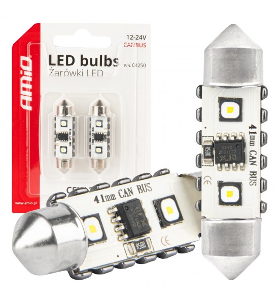 Becuri LED CANBUS Festoon C5W 2SMD 3838 41mm Alb 12V 24V AMIO-04250 Becuri LED CANBUS Festoon C5W 2SMD 3838 41mm Alb 12V 24V AMIO-04250