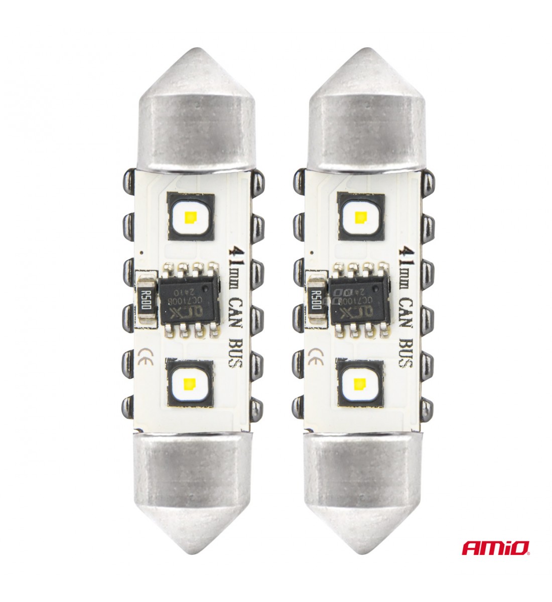 Becuri LED CANBUS Festoon C5W 2SMD 3838 41mm Alb 12V 24V AMIO-04250
