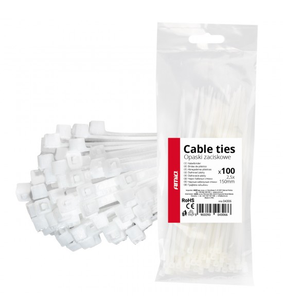 Fasete albe 2,5×150mm 100 buc AMIO-04306 Fasete albe 2,5×150mm 100 buc AMIO-04306