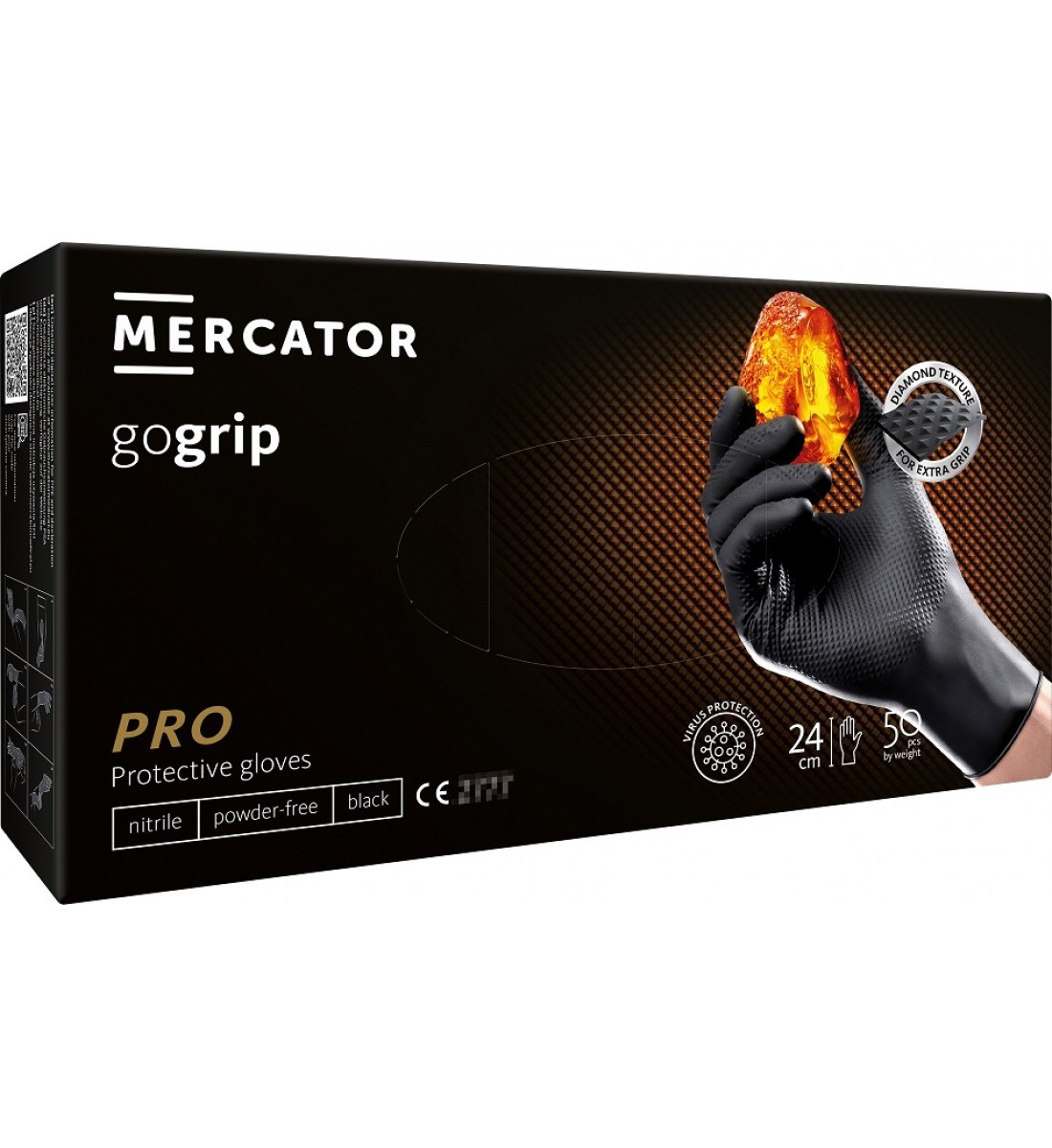 Mănuși de nitril Mercator GoGrip Black 50 buc, mărime M