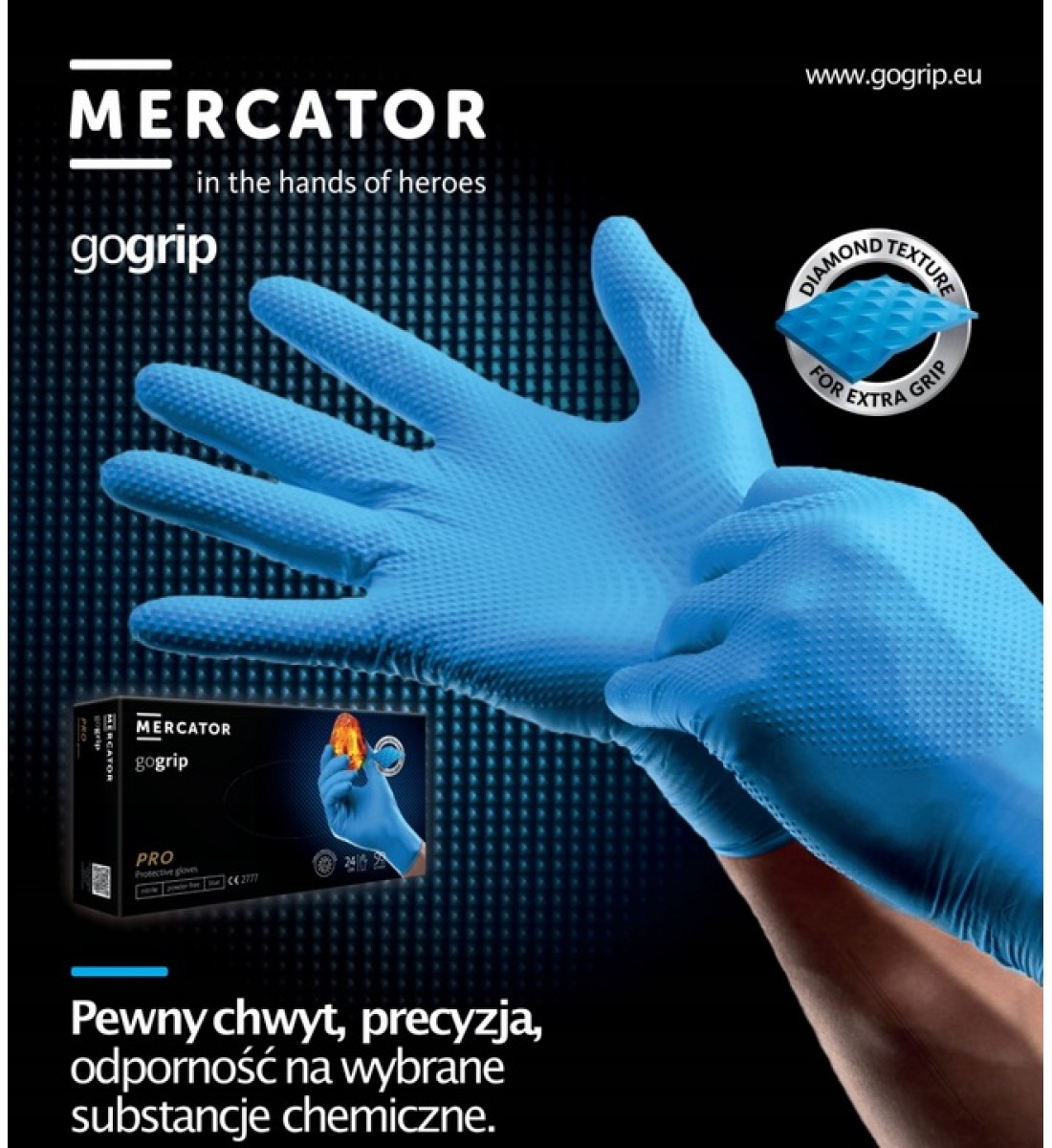 Mănuși de nitril Mercator GoGrip Black 50 buc, mărime L