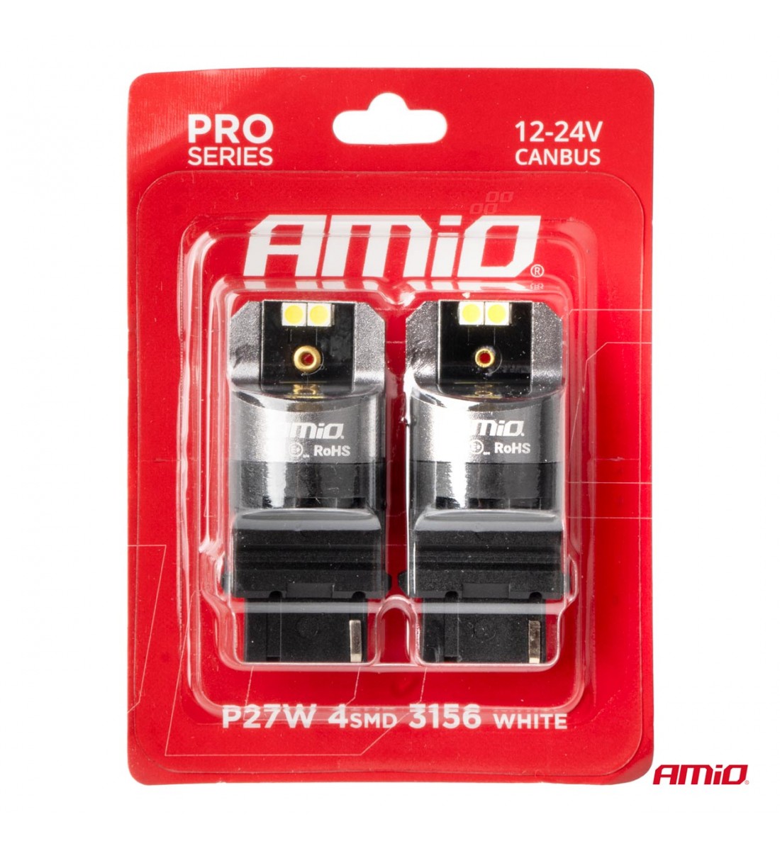 Becuri LED CANBUS seria PRO P27W 4x3030 SMD Alb 12V 24V AMIO-03587 Becuri LED CANBUS seria PRO P27W 4x3030 SMD Alb 12V 24V AMIO-03587