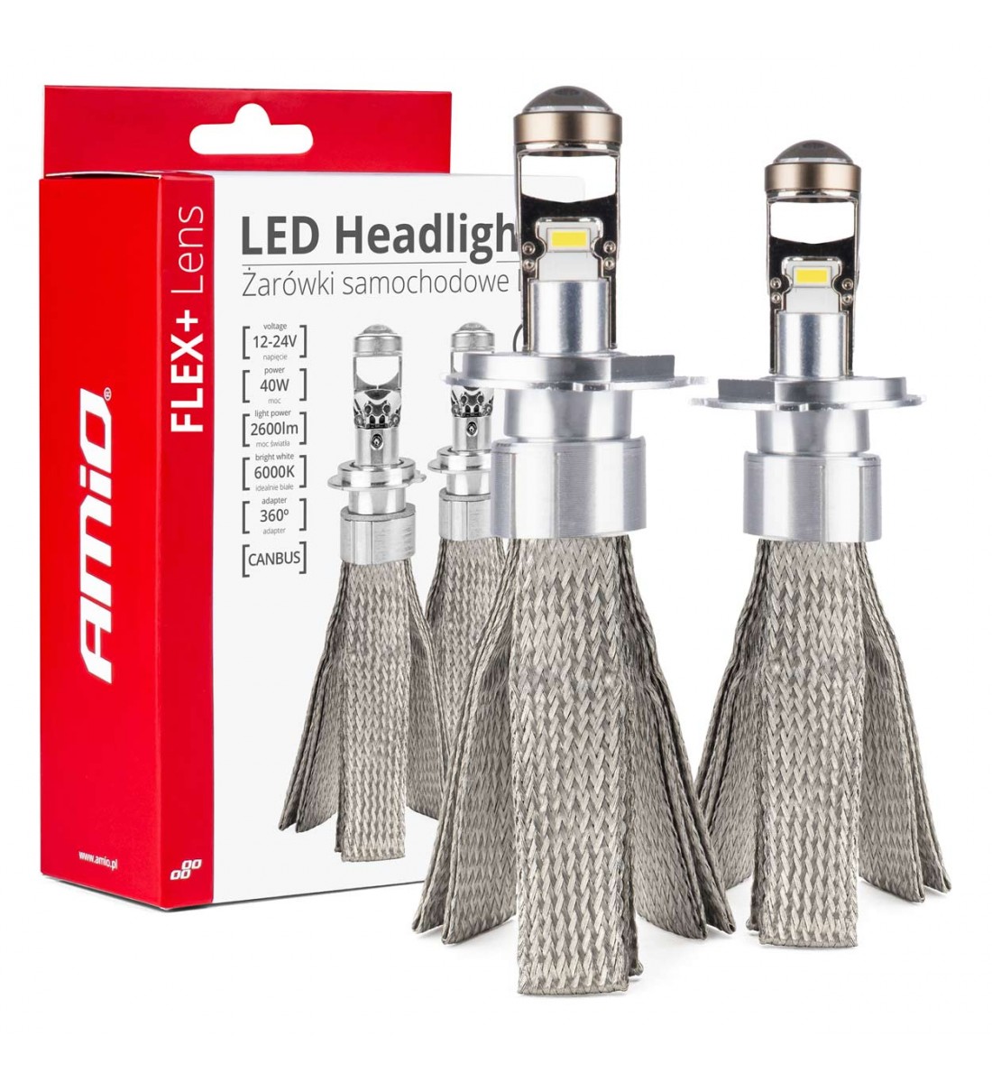 Becuri auto LED seria FLEX+ cu lentilă H4 12V 24V 6000K Canbus AMIO-03658 Becuri auto LED seria FLEX+ cu lentilă H4 12V 24V 6000K Canbus AMIO-03658