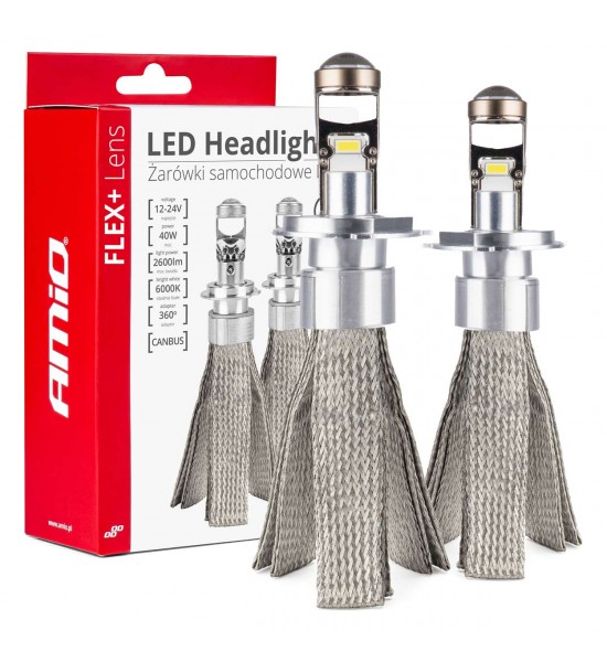 Becuri auto LED seria FLEX+ cu lentilă H4 12V 24V 6000K Canbus AMIO-03658 Becuri auto LED seria FLEX+ cu lentilă H4 12V 24V 6000K Canbus AMIO-03658
