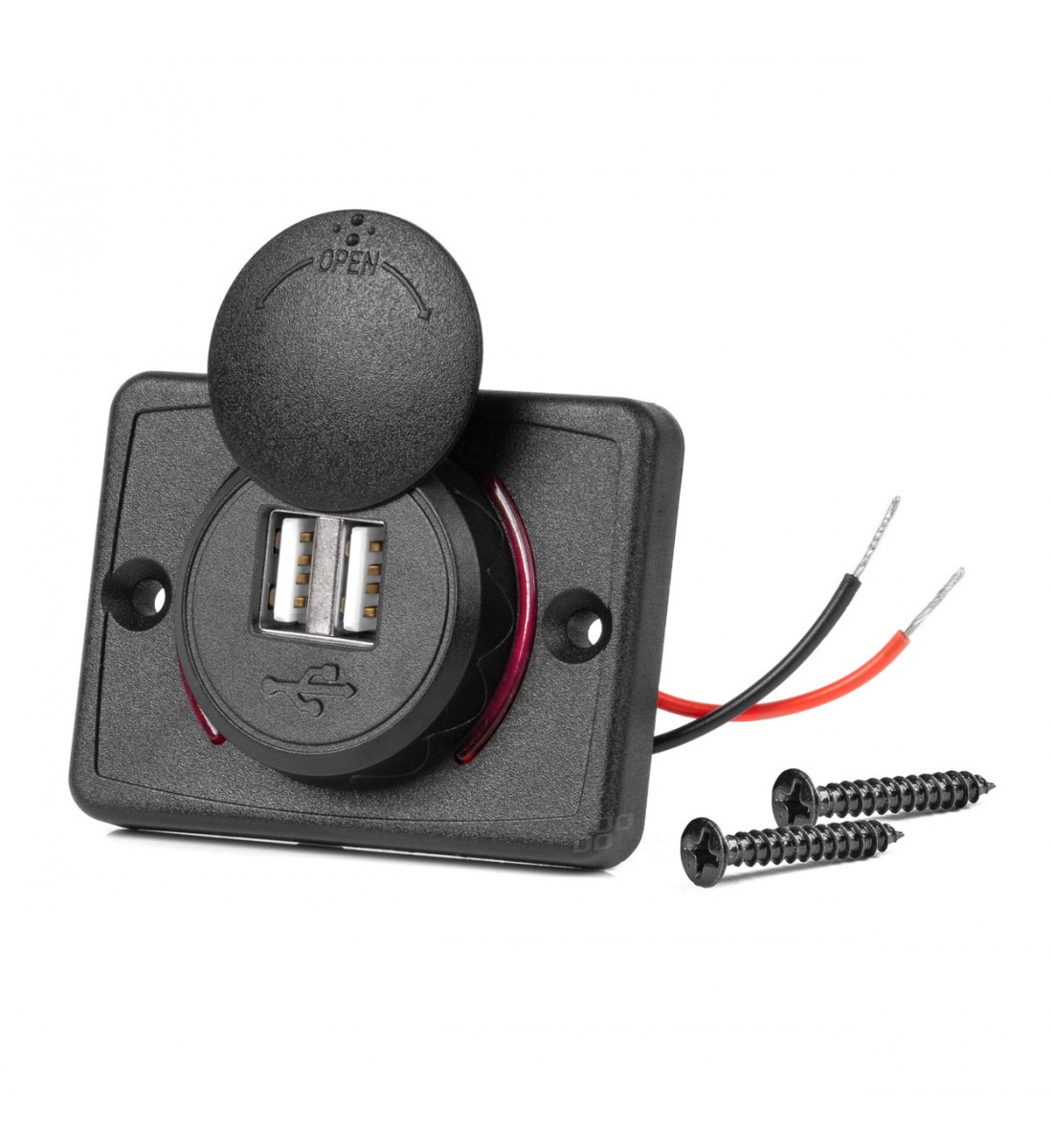 Încărcător de telefon impermeabil, de formă pătrată, cu iluminare din spate cu LED roșu, 2xUSB 12/24V AMIO-04230 Încărcător de telefon impermeabil, de formă pătrată, cu iluminare din spate cu LED roșu, 2xUSB 12/24V AMIO-04230