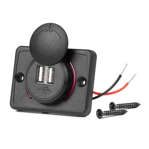 Încărcător de telefon impermeabil, de formă pătrată, cu iluminare din spate cu LED roșu, 2xUSB 12/24V AMIO-04230