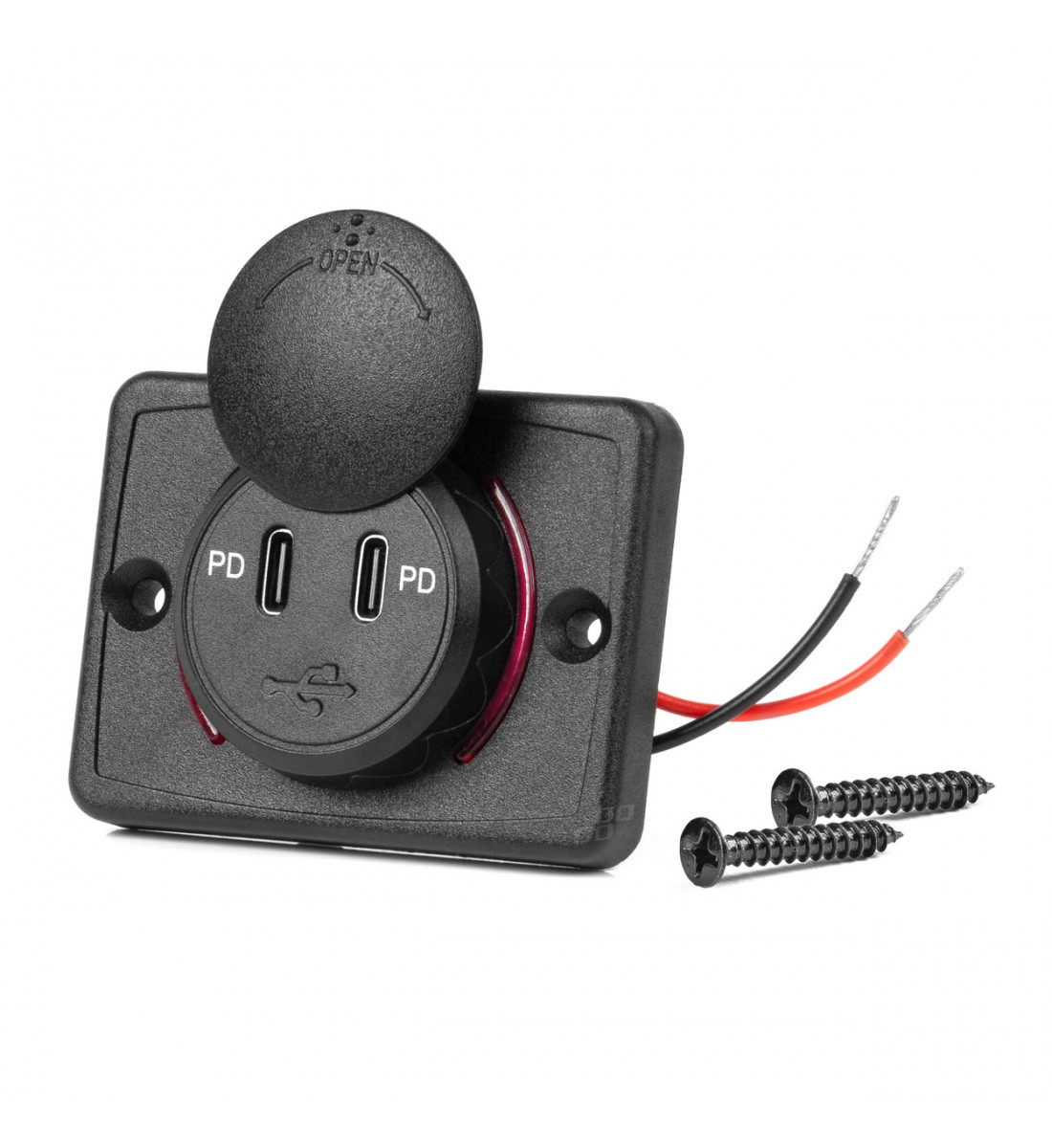 Încărcător de telefon impermeabil, de formă pătrată, cu iluminare din spate cu LED roșu, 2xUSB C 12/24V AMIO-04232 Încărcător de telefon impermeabil, de formă pătrată, cu iluminare din spate cu LED roșu, 2xUSB C 12/24V AMIO-04232
