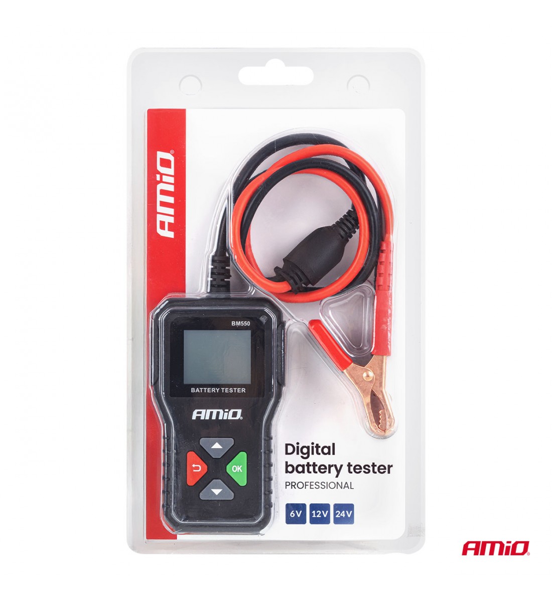 Tester digital profesional pentru baterii 2–220 Ah 6V 12V 24V AMIO-04920