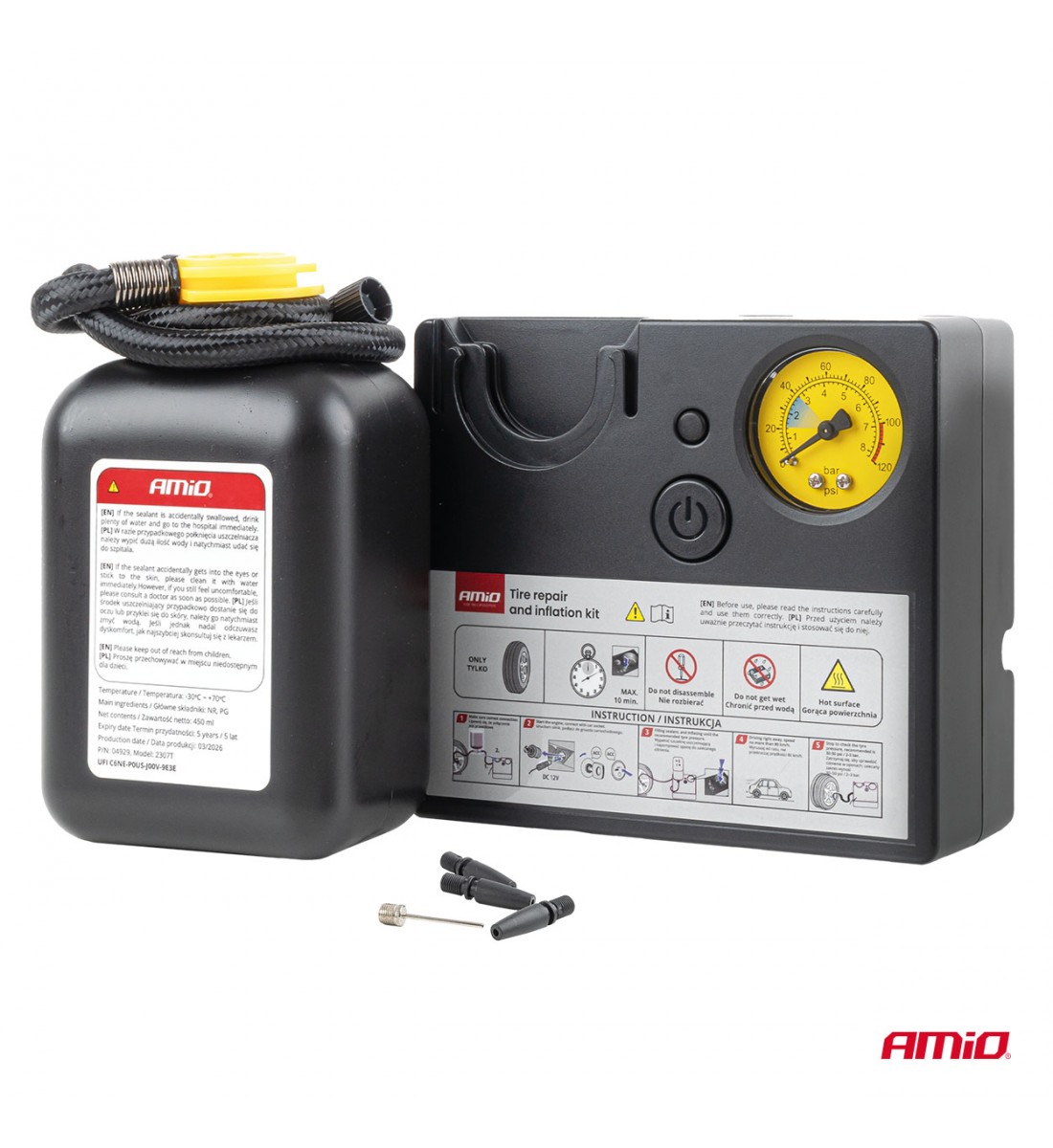 Kit de reparare și umflare anvelope 19 mm centimetru cilindru 12V AMIO-04929 Kit de reparare și umflare anvelope 19 mm centimetru cilindru 12V AMIO-04929