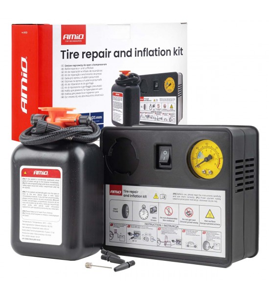 Kit de reparare și umflare anvelope pentru cilindru de 31 mm, 12V, AMIO-04930