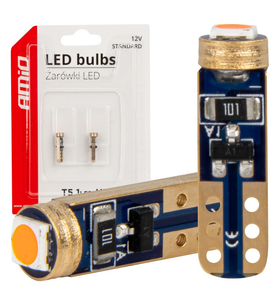 Becuri LED STANDARD Roșu W1W T5 12V 3030 1LED HP AMIO-03727 Becuri LED STANDARD Roșu W1W T5 12V 3030 1LED HP AMIO-03727