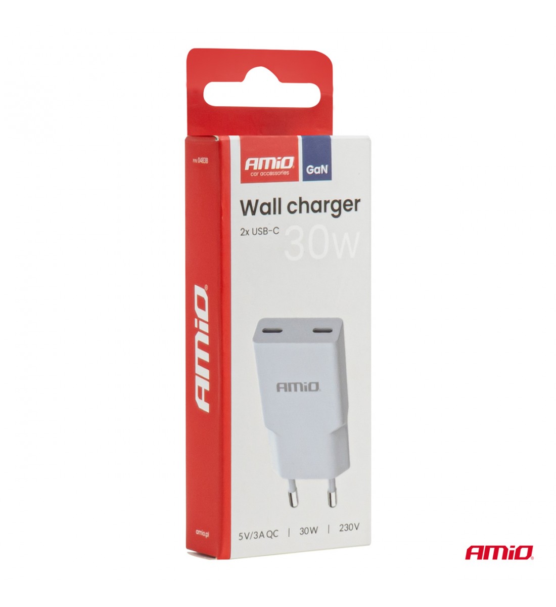 Încărcător de perete 230V 30W GaN 2xUSB-C AMIO-04839 Încărcător de perete 230V 30W GaN 2xUSB-C AMIO-04839