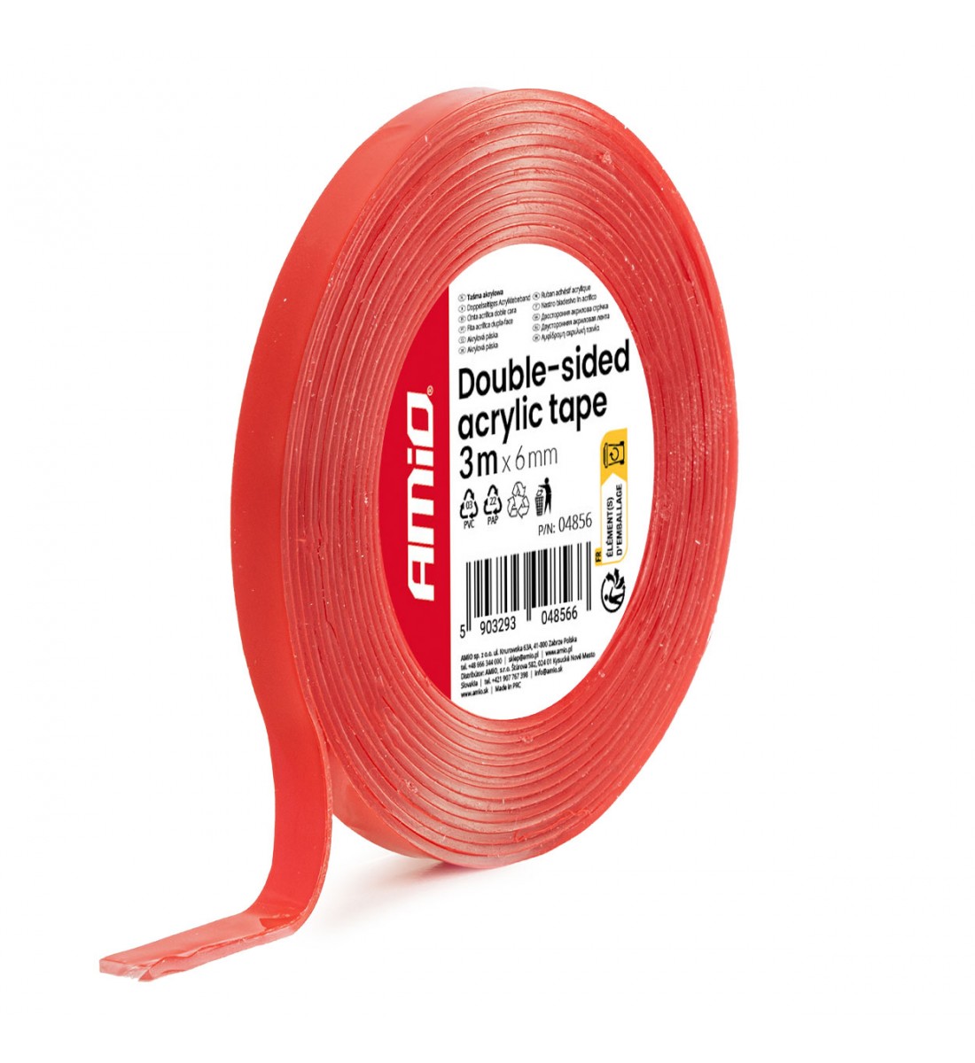 Bandă acrilică dublu adezivă rezistentă 6mm x 3m x 1mm AMIO-04856