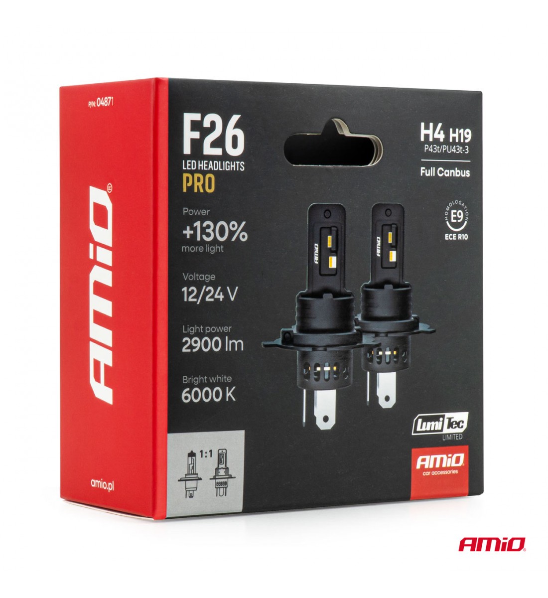 Becuri auto LED F26 PRO LumiTec LIMITED +130% DUO FULL CANBUS H4 H19 12V 24V AMIO-04871