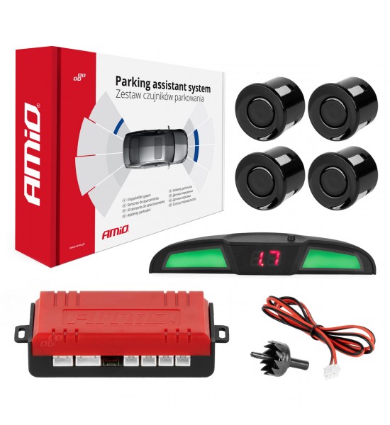 Senzor parcare marșarier LED COB 4 senzori negru AMIO-02281