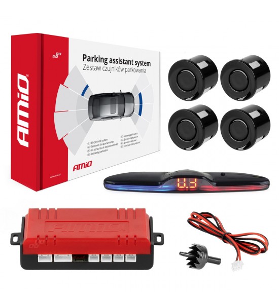 Senzor parcare, senzori marșarier, MAX LED, 4 senzori, negru, AMIO-02287