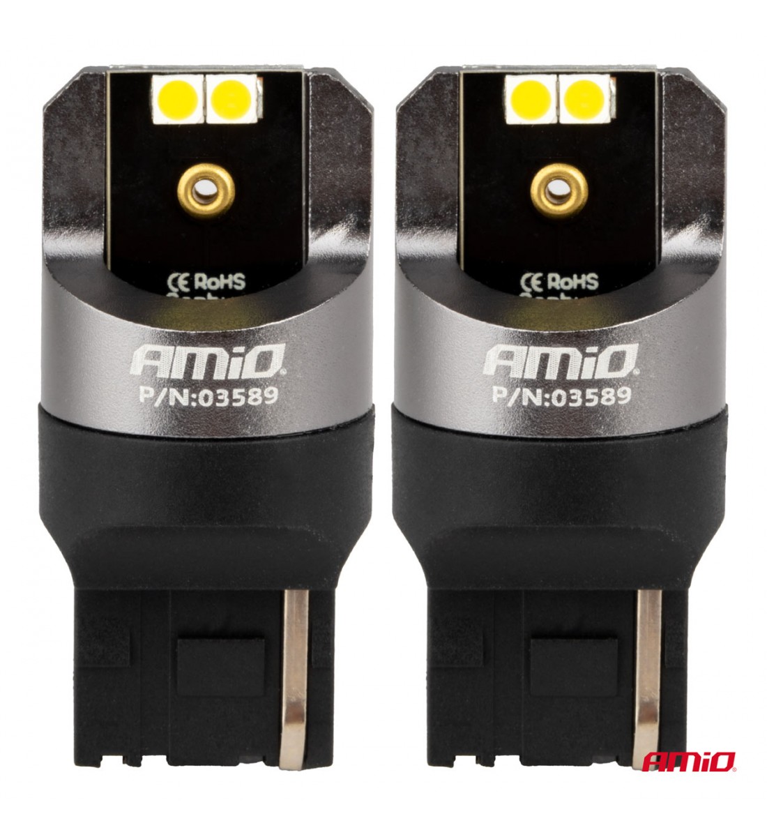 Becuri seria CANBUS PRO 7440 W21W 4x3030 SMD Alb 12V 24V AMIO-03589