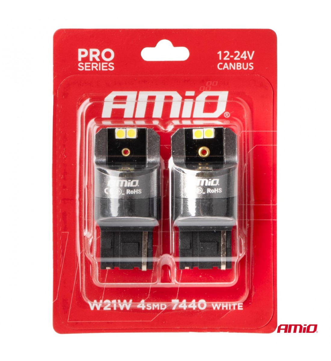 Becuri seria CANBUS PRO 7440 W21W 4x3030 SMD Alb 12V 24V AMIO-03589