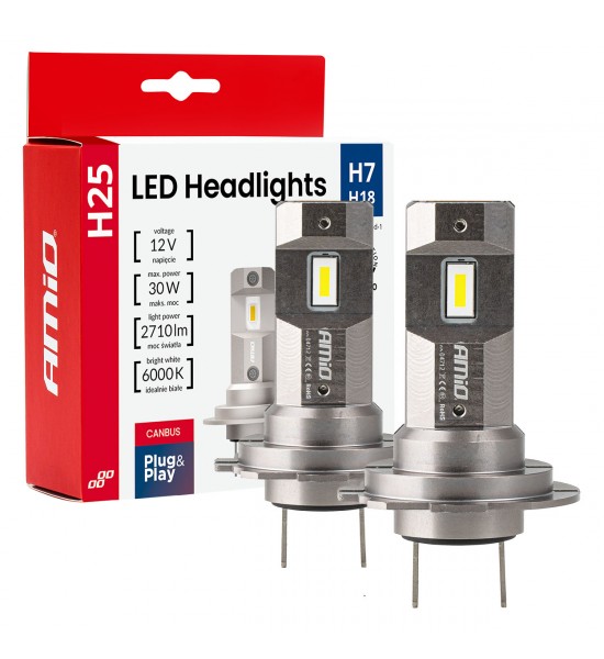 Set becuri auto LED seria H25 CANBUS H7 H18 12V 30W AMIO-04712