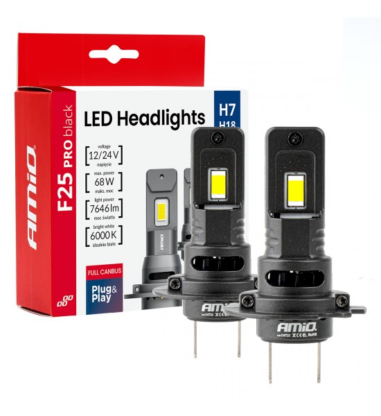 Becuri auto LED seria F25 PRO NEGRU FULL CANBUS H7 68W 12V 24V AMIO-04720