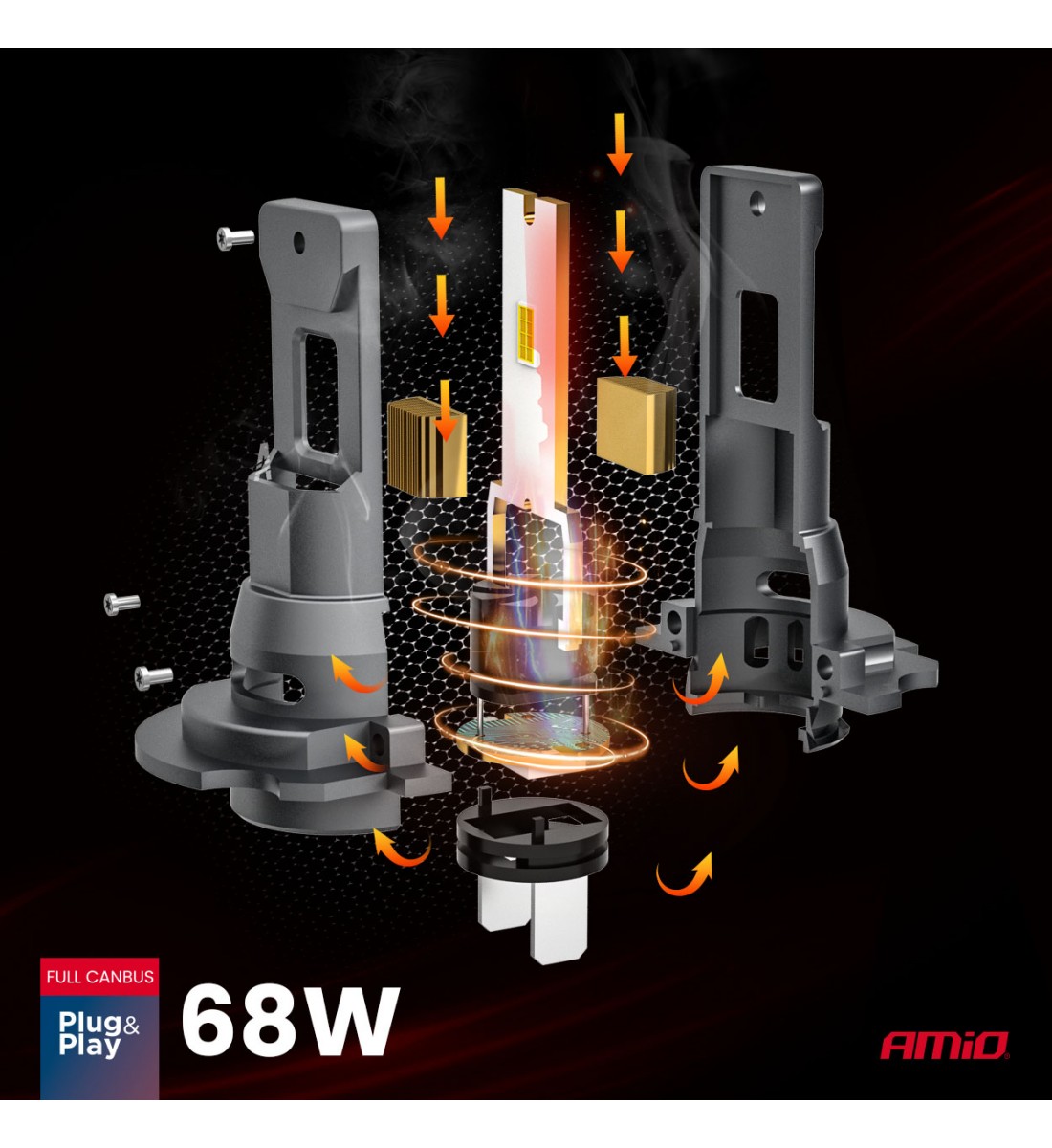 Becuri auto LED seria F25 PRO NEGRU FULL CANBUS H7 68W 12V 24V AMIO-04720