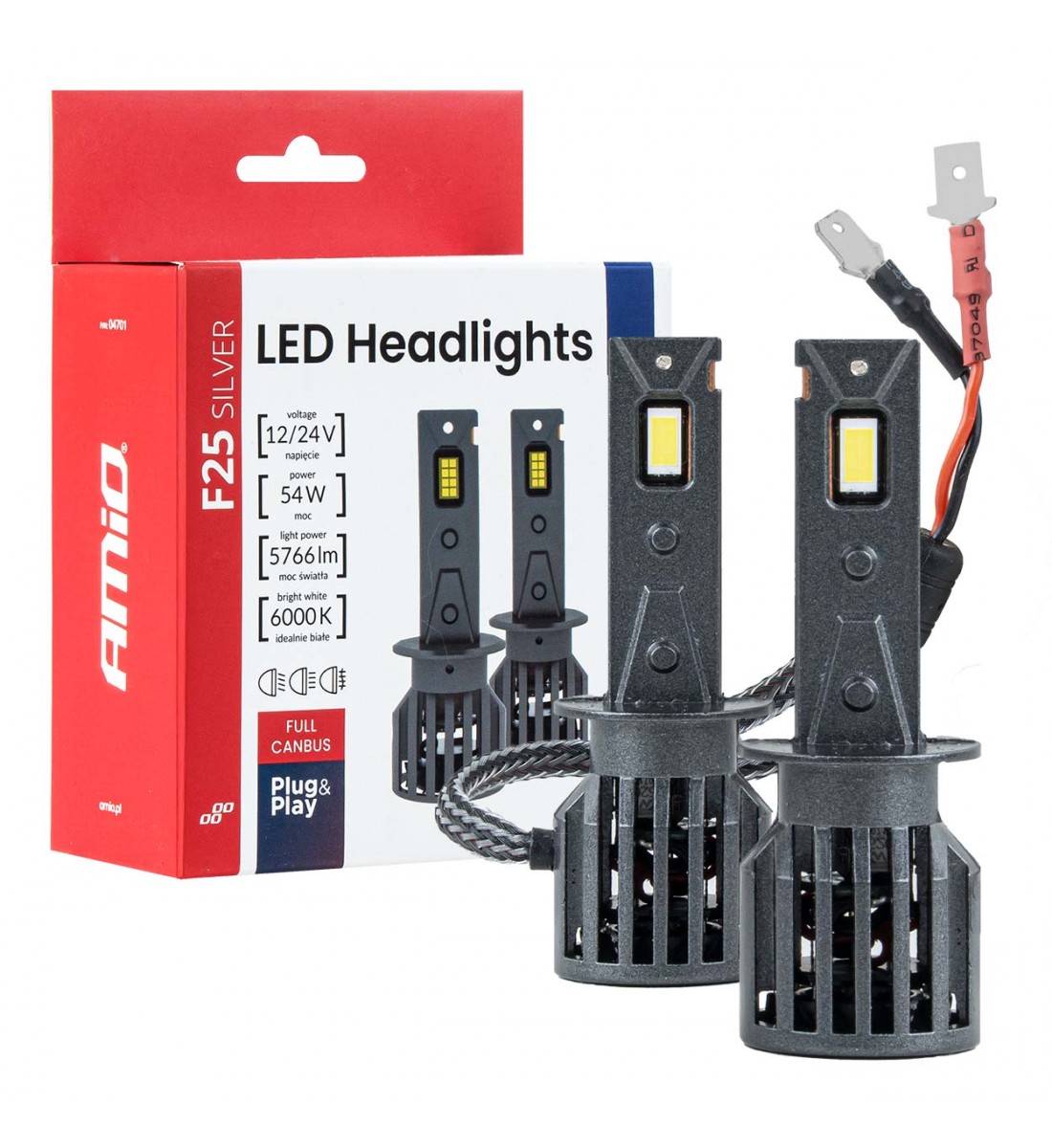 Set becuri LED Seria F25 ARGINTII FULL CANBUS H1 54W 12V 24V AMIO-04701