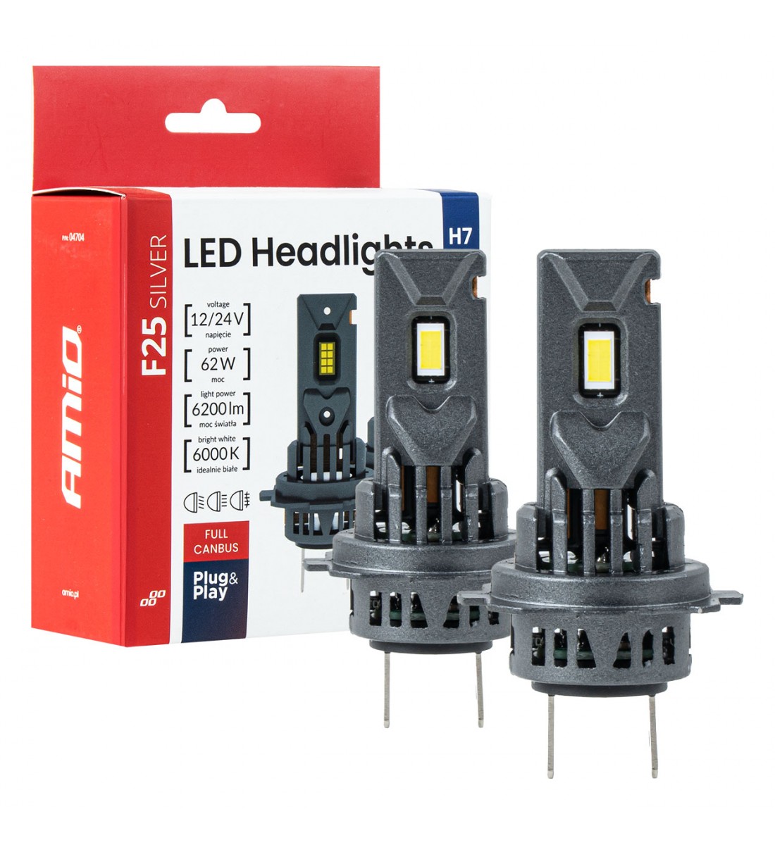 Set becuri LED Seria F25 ARGINTII FULL CANBUS H7/H18 62W 12V 24V AMIO-04704