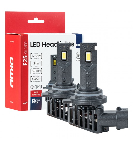 Set becuri LED Serie F25 ARGINTII FULL CANBUS HIR2 9012 54W 12V 24V AMIO-04708