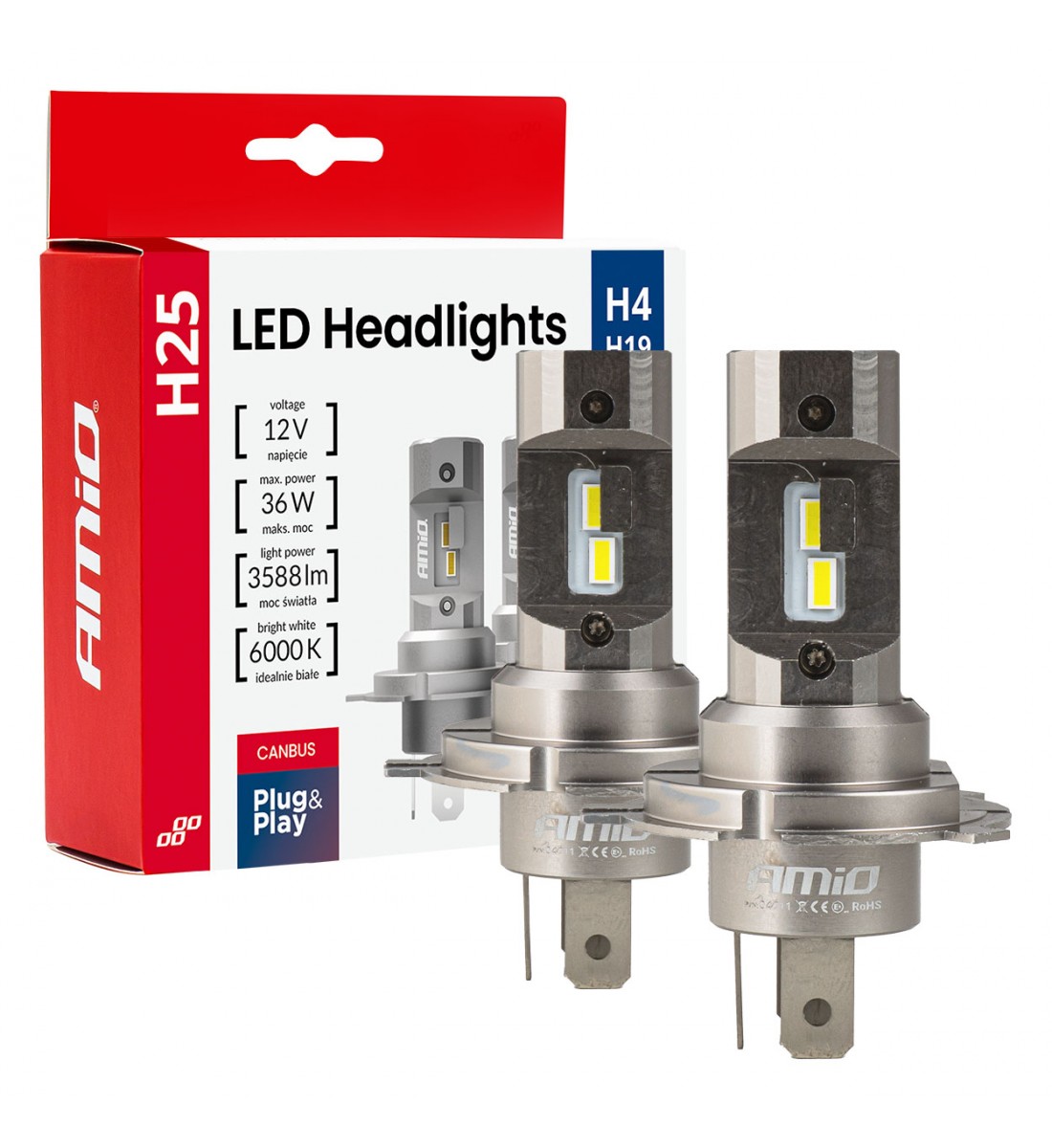 Set becuri LED seria H25 CANBUS H4 H19 12V 36W AMIO-04711