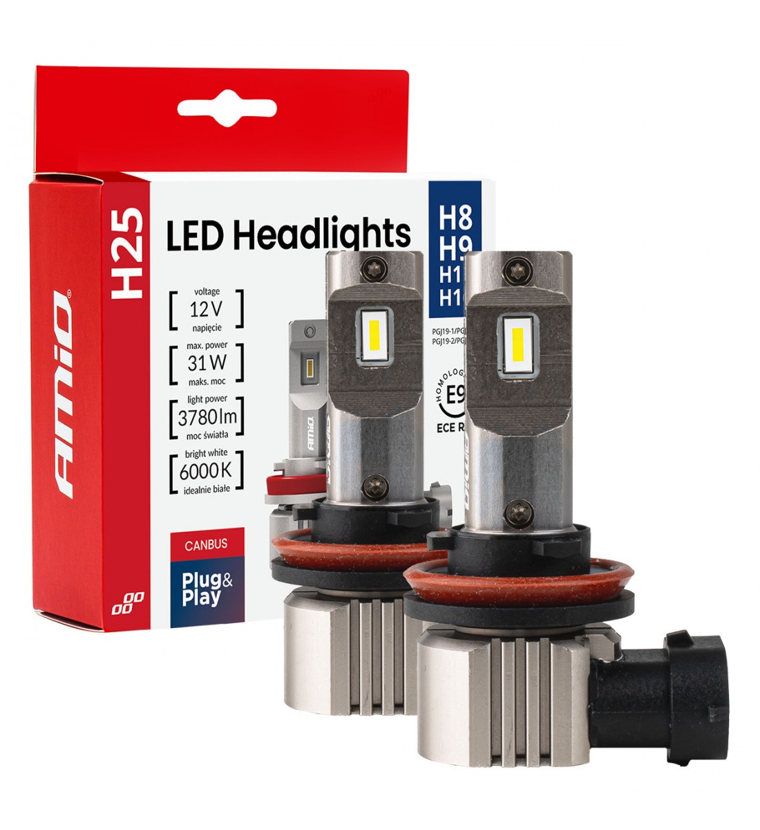 Set becuri LED seria H25 CANBUS H8 H9 H11 H16 12V 31W AMIO-04713