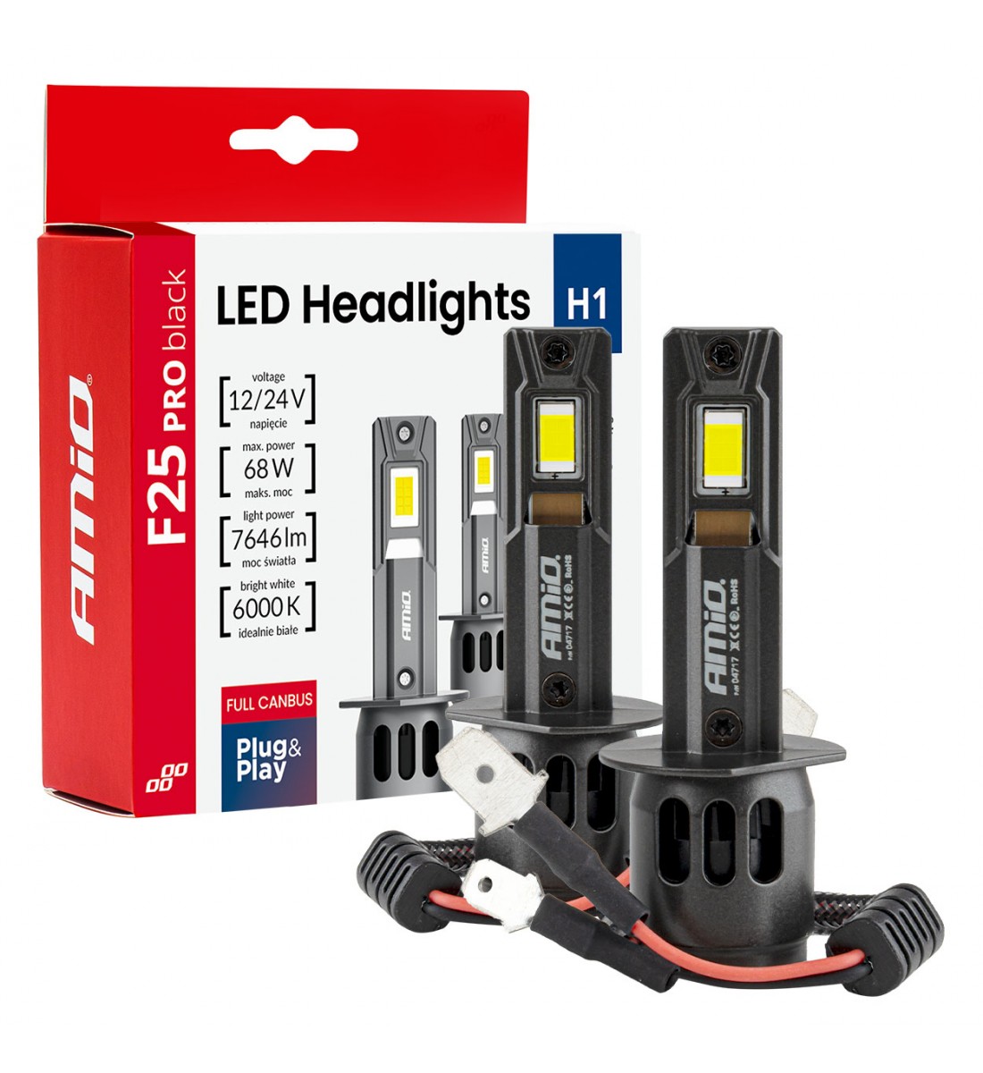 Set becuri LED Seria F25 PRO NEGRE FULL CANBUS H1 68W 12V 24V AMIO-04717