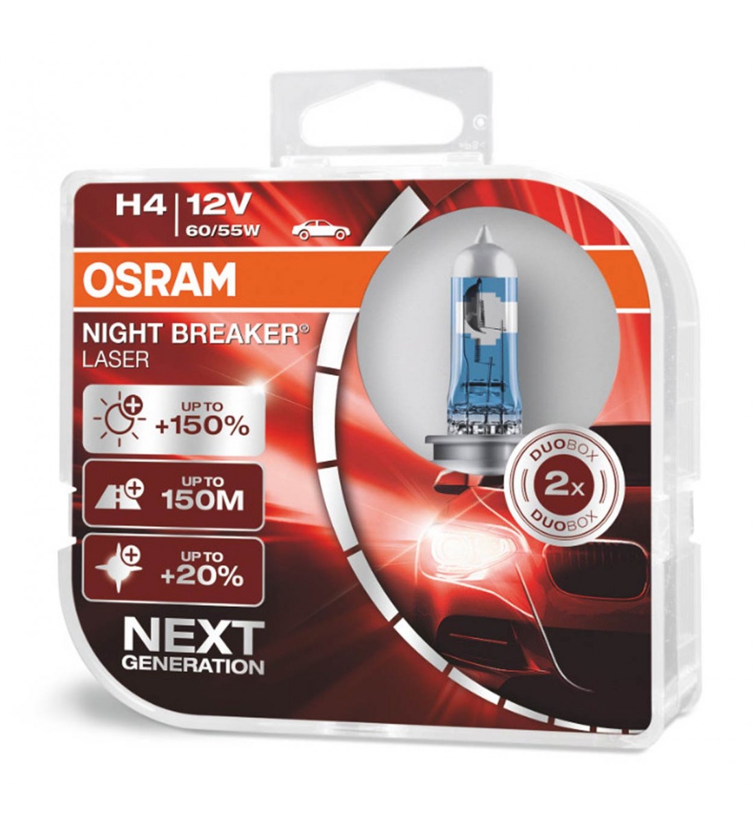 Becuri halogene Osram H4 12V 60/55W P43t NIGHT BREAKER LASER +150% /2 buc