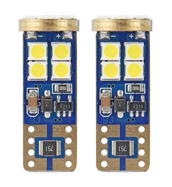 Set 2 becuri auto T10 Canbus 12SMD 2835 T10e (W5W) Alb 12V/24V