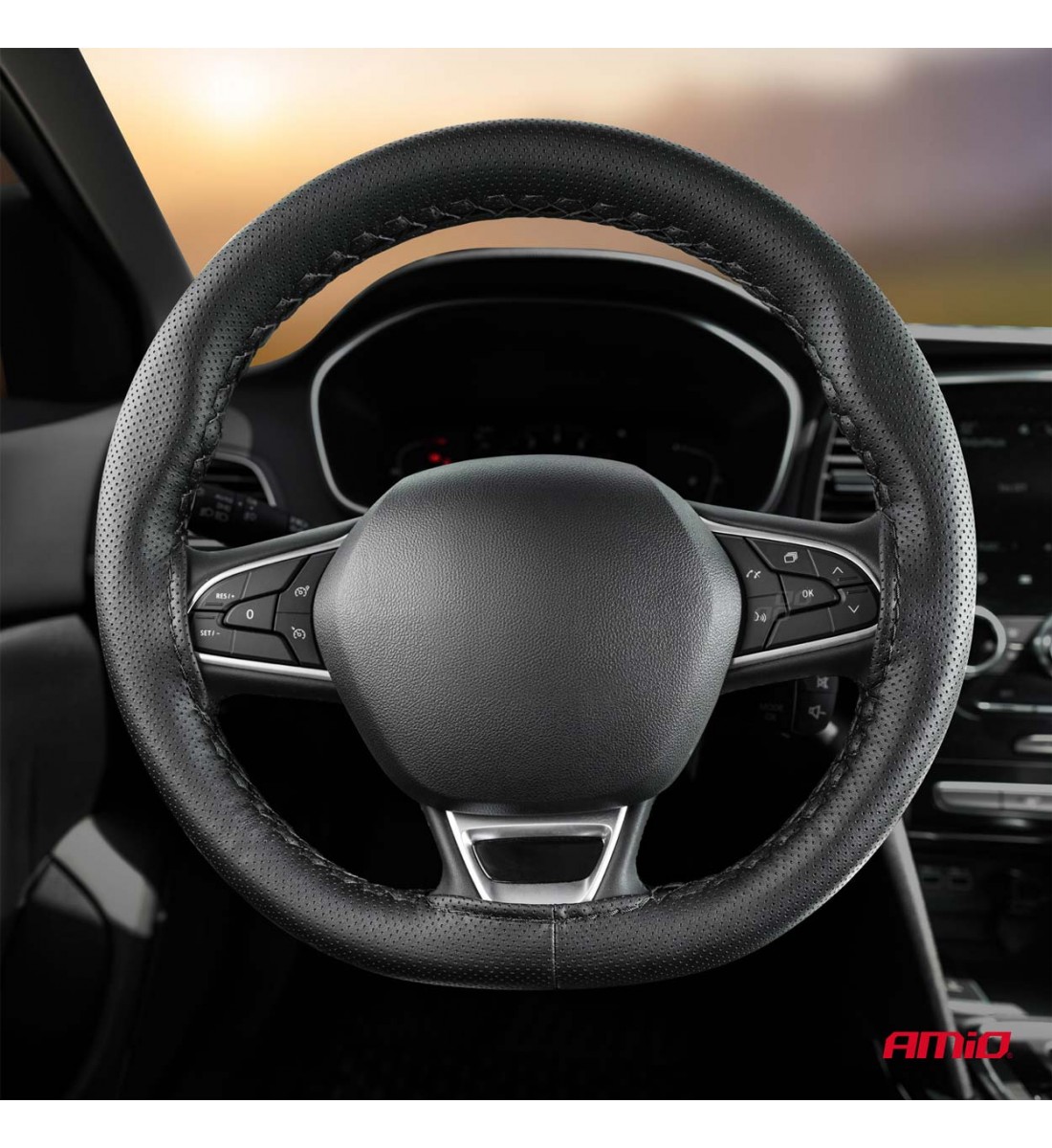 Husă volan cu cusături perforate, neagră, 38-39 cm Husă volan cu cusături perforate, neagră, 38-39 cm