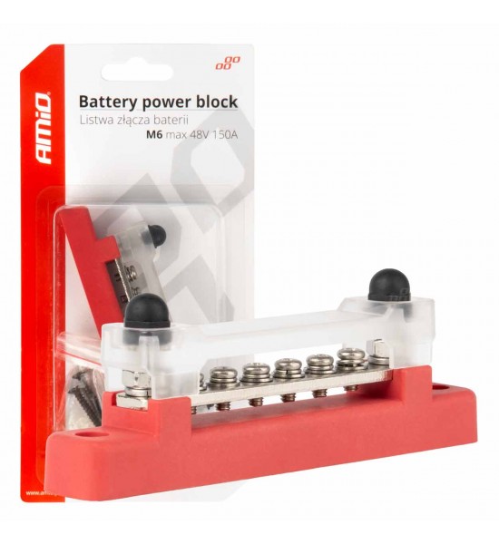 Bloc de distribuție la sol plus bară M6 12V - 48V 150A AMIO-03810 Bloc de distribuție la sol plus bară M6 12V - 48V 150A AMIO-03810