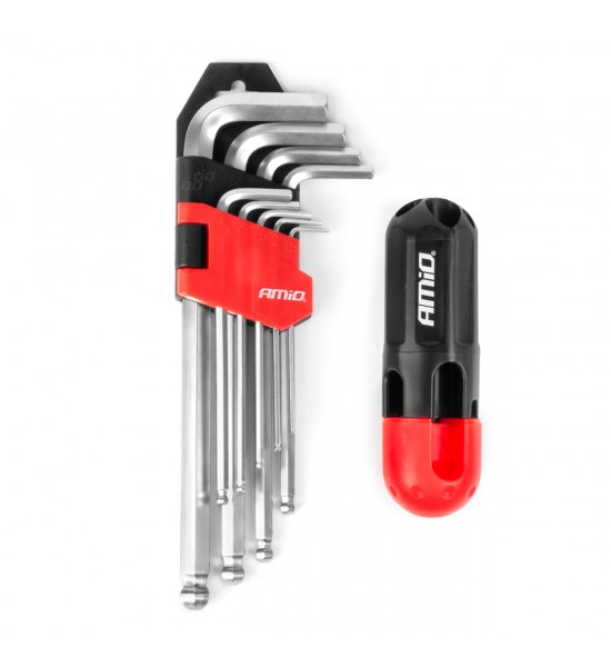 Chei hexagonale cu bile lungi CRV set 9 buc AMIO-04302 Chei hexagonale cu bile lungi CRV set 9 buc AMIO-04302