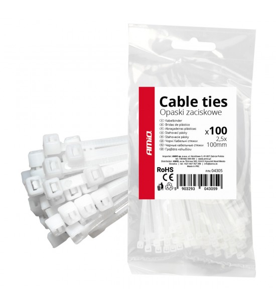 Fasete albe 2,5×100mm 100 buc AMIO-04305 Fasete albe 2,5×100mm 100 buc AMIO-04305