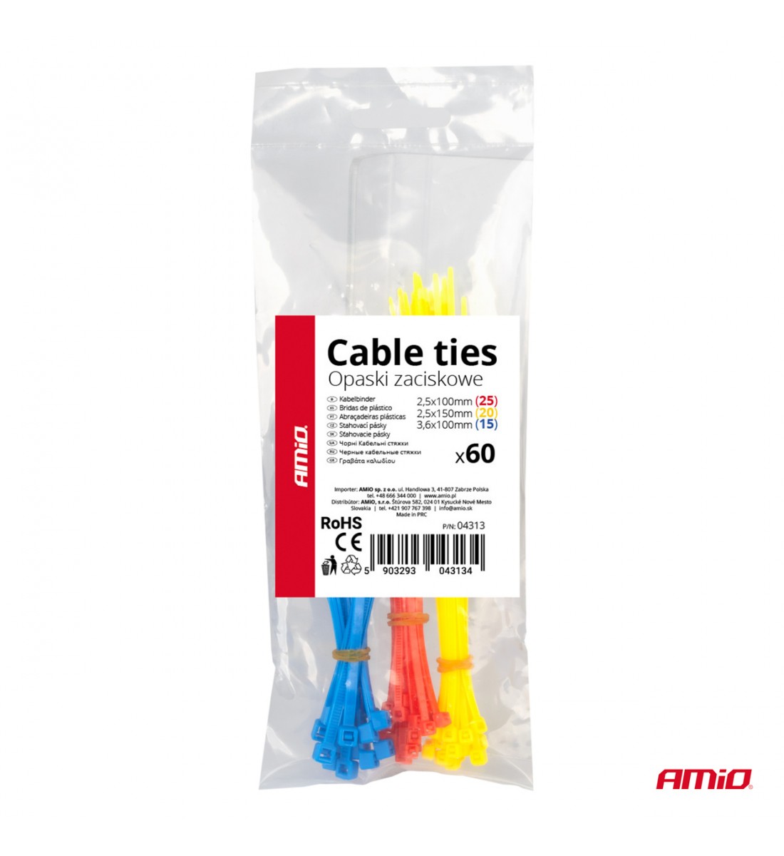 Set fasete din plastic multicolore set de 60 buc. AMIO-04313