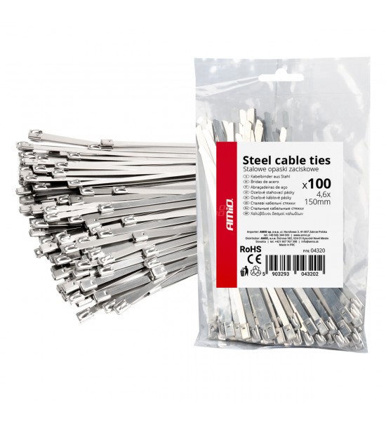 Fasete metalice inox 4,6x150mm 100 buc. AMIO-04320 Fasete metalice inox 4,6x150mm 100 buc. AMIO-04320