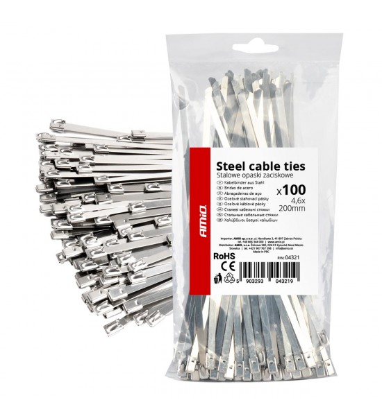 Fasete metalice inox 4,6x200mm 100 buc. AMIO-04321 Fasete metalice inox 4,6x200mm 100 buc. AMIO-04321