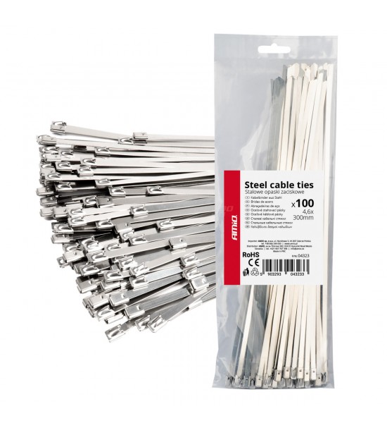 Fasete metalice inox 4,6x300mm 100 buc. AMIO-04323 Fasete metalice inox 4,6x300mm 100 buc. AMIO-04323