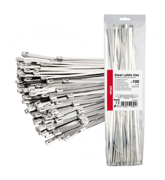 Fasete metalice inox 4,6x400mm 100 buc. AMIO-04325 Fasete metalice inox 4,6x400mm 100 buc. AMIO-04325