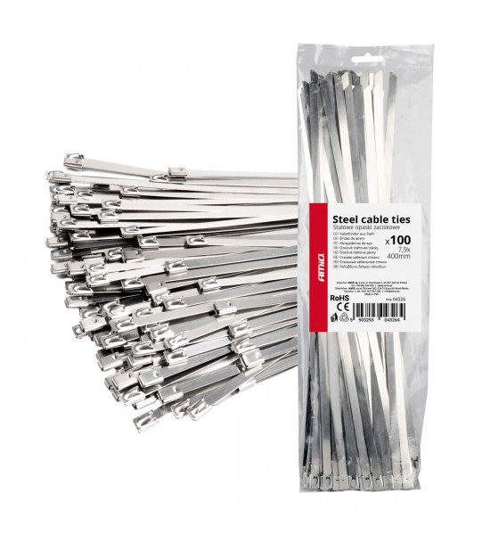 Fasete metalice inox 7,9x400mm 100 buc. AMIO-04326 Fasete metalice inox 7,9x400mm 100 buc. AMIO-04326