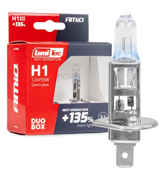 Set 2 becuri halogen H1 12V 55W LumiTec GENERAȚIE URMĂTOARE +135% DUO AMIO-04402