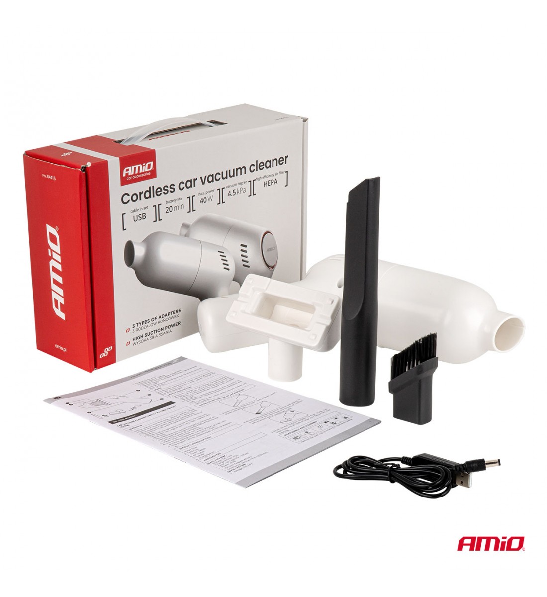 Aspirator auto fără fir 40W 4,5kPa USB-C VC-07 HEPA AMIO-04415 Aspirator auto fără fir 40W 4,5kPa USB-C VC-07 HEPA AMIO-04415