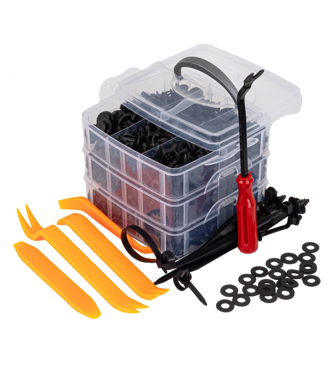 Cleme auto, ace, soluție de îndepărtare a tapițeriei, 650 buc. AMIO-04433 Cleme auto, ace, soluție de îndepărtare a tapițeriei, 650 buc. AMIO-04433