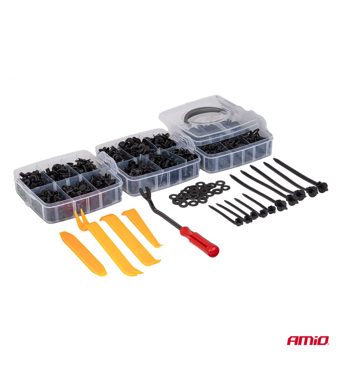 Cleme auto, ace, soluție de îndepărtare a tapițeriei, 650 buc. AMIO-04433 Cleme auto, ace, soluție de îndepărtare a tapițeriei, 650 buc. AMIO-04433