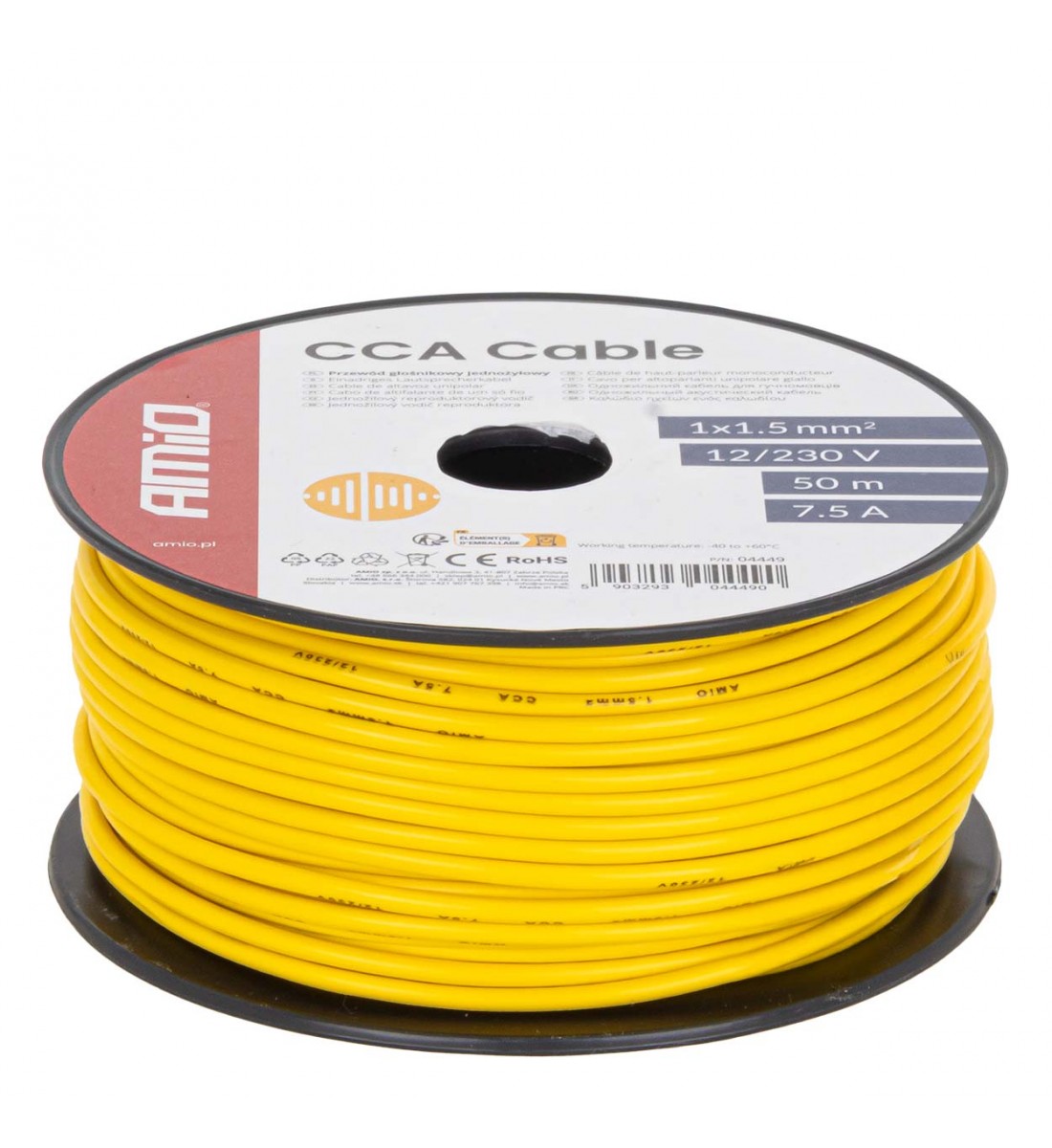Cablu monofilar galben CCA 1x1.5mm2 50m 7.5A 12/230V AMIO-04449 Cablu monofilar galben CCA 1x1.5mm2 50m 7.5A 12/230V AMIO-04449